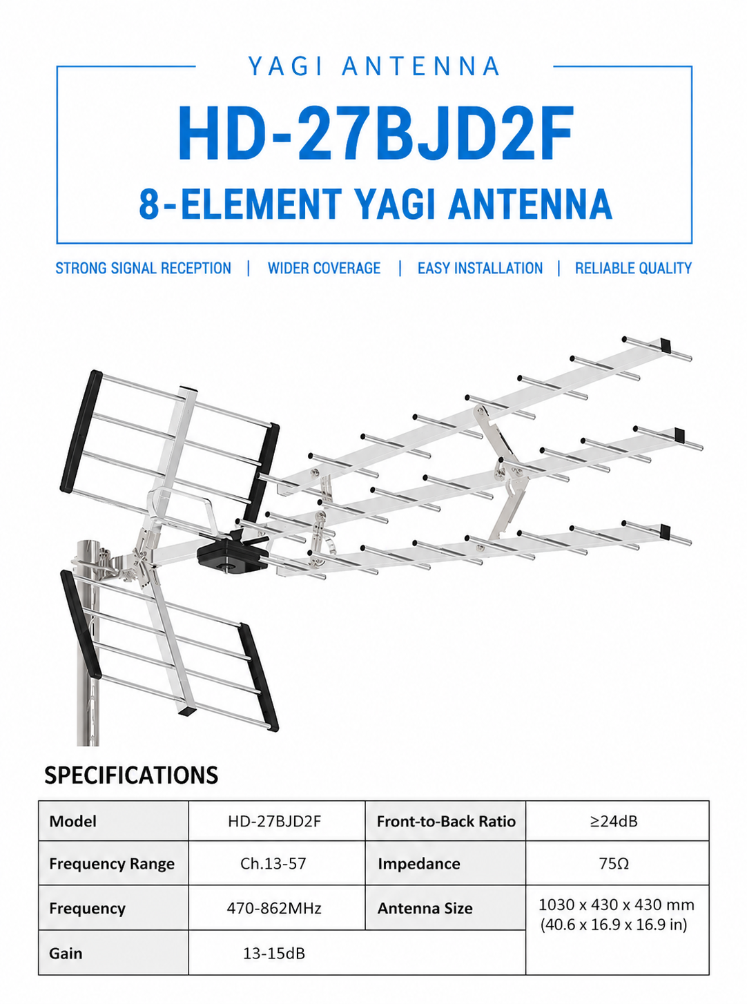 HD-27BJD2F 8-Element Yagi Antenna product image